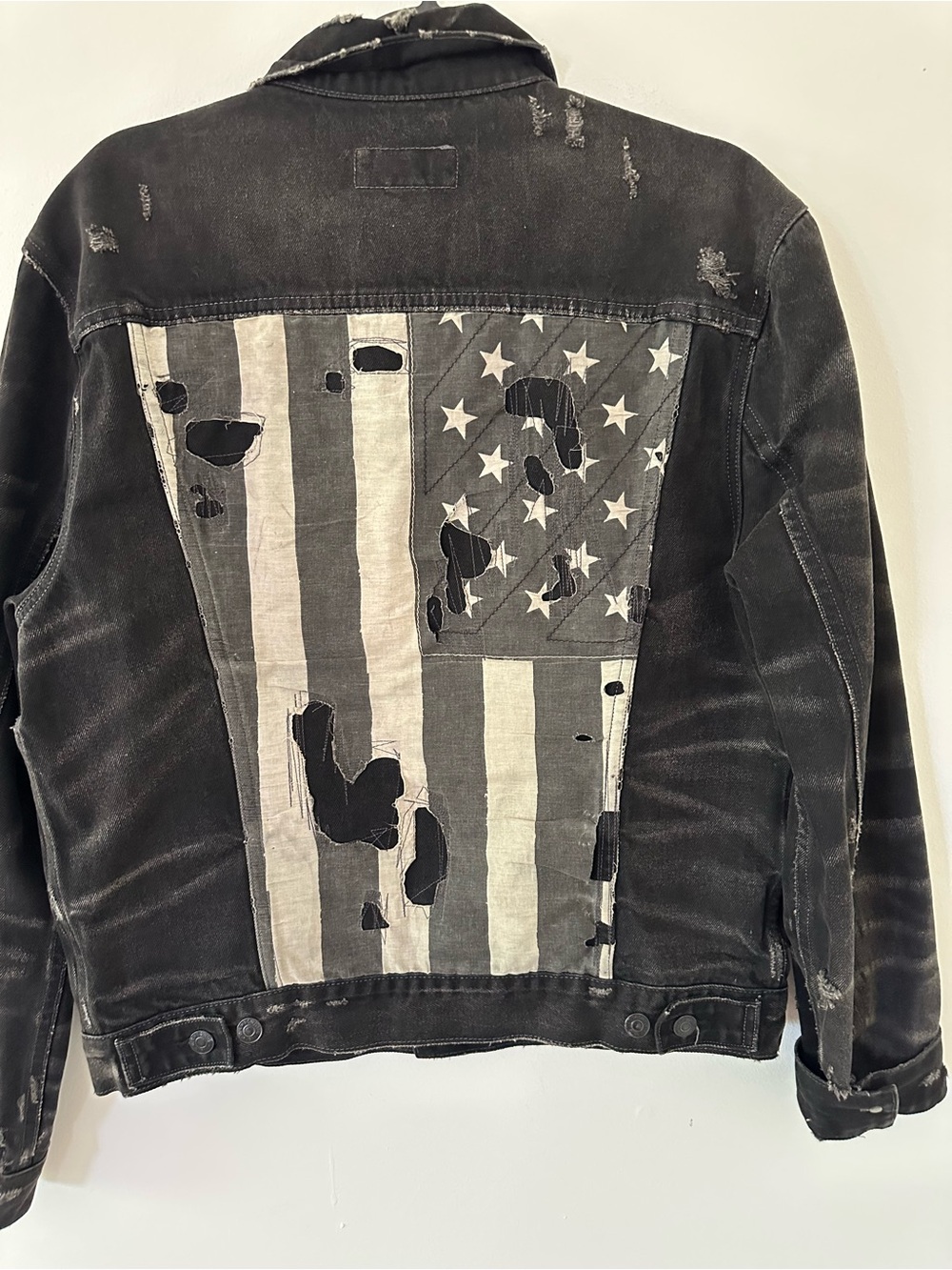 Ralph Lauren Denim & Supply Men’s Black Distressed Jacket USA Flag RRL size L - Picture 8 of 8
